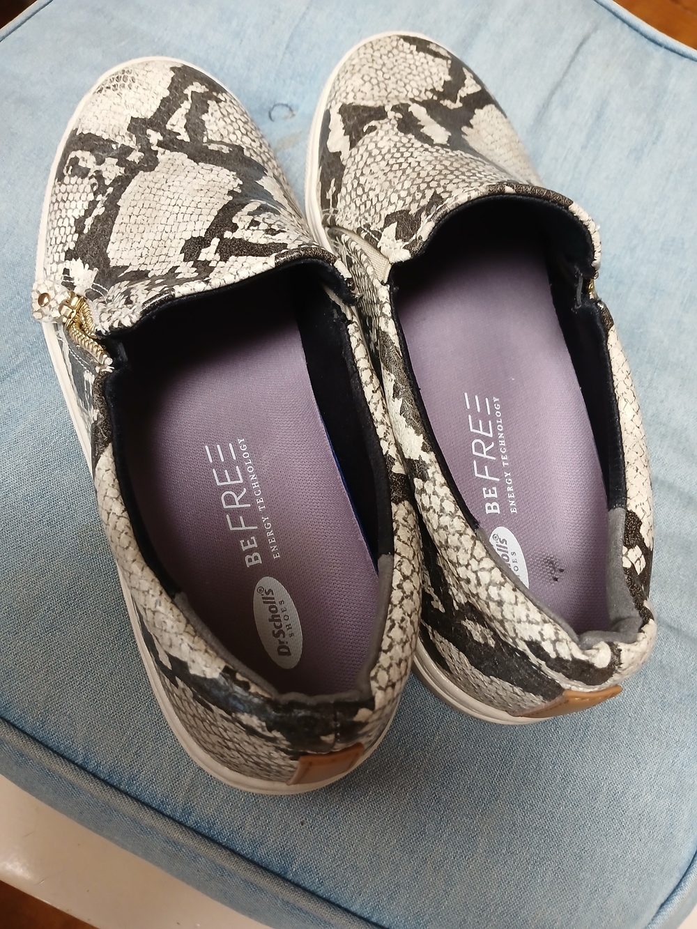 Dr. Scholl's Be Free Snake-Print Slip-On Flats - White, Black